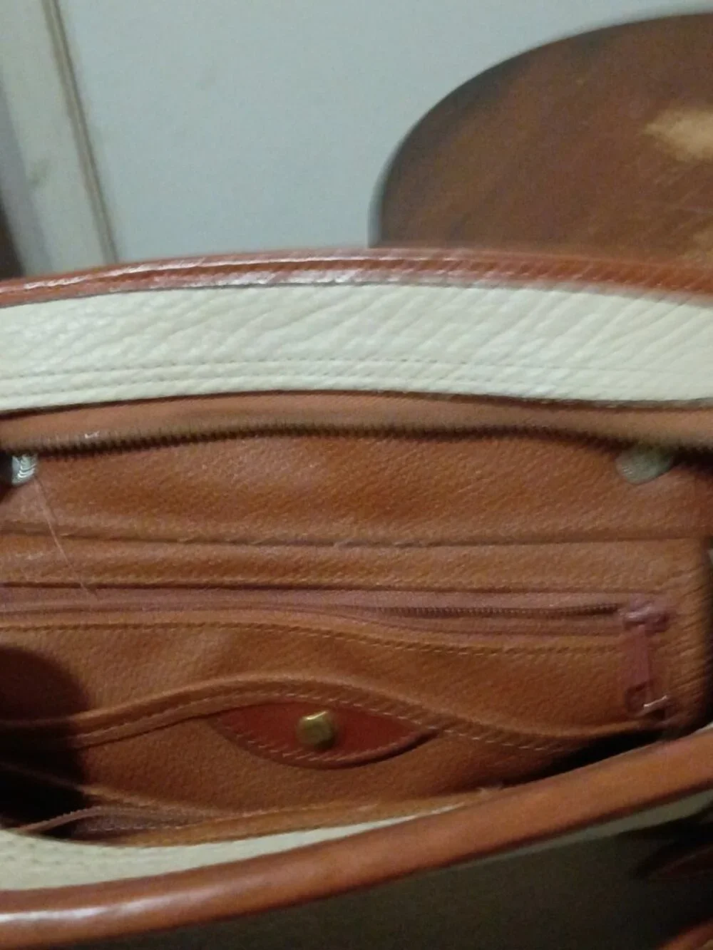 Dooney & Bourke Ivory Brown Leather Satchel Original Vintage Bag